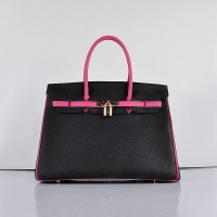 Hermes 6089 Birkin 35CM Tote Bags Black and Pink Leather Gold
